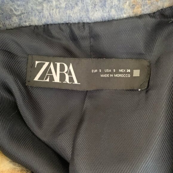 Zara Mix Blue Brown Plaid Shacket Button Long Sleeve Women’s Small Pockets - Picture 10 of 12